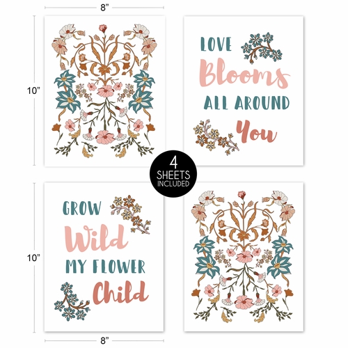 Boho Floral Wildflower Black and Orange Collection Wall Art Prints - Set of 4 - alt image 4