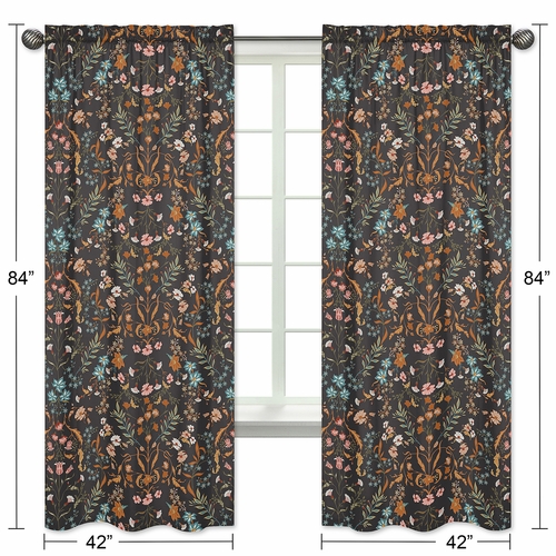 Boho Floral Wildflower Black and Orange Collection Window Panels - Set of 2 - alt image 4