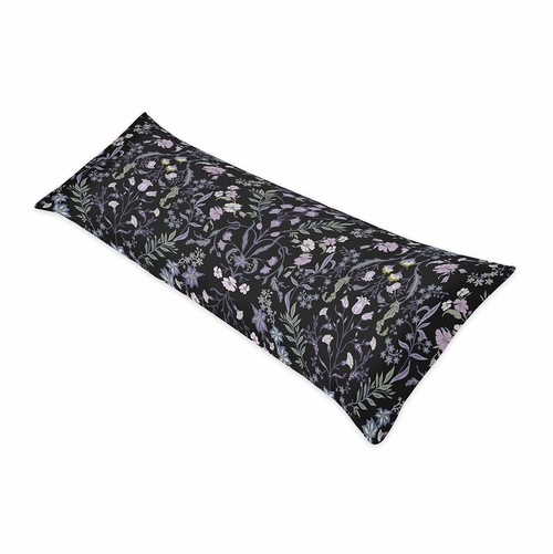 Boho Floral Wildflower Black and Purple Collection Body Pillow Cover Case