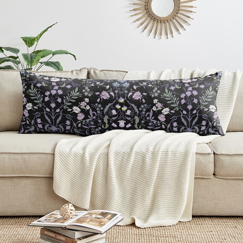 Boho Floral Wildflower Black and Purple Collection Body Pillow Cover Case - alt image 2