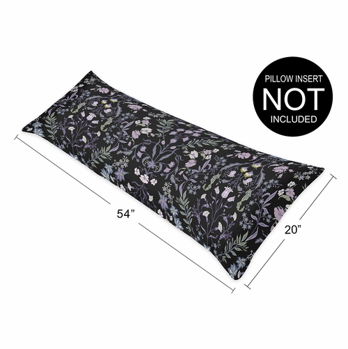 Boho Floral Wildflower Black and Purple Collection Body Pillow Cover Case - alt image 5