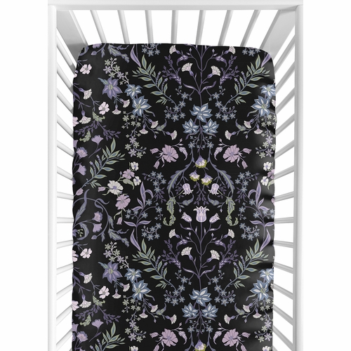 Boho Floral Wildflower Black and Purple Collection Crib Sheet