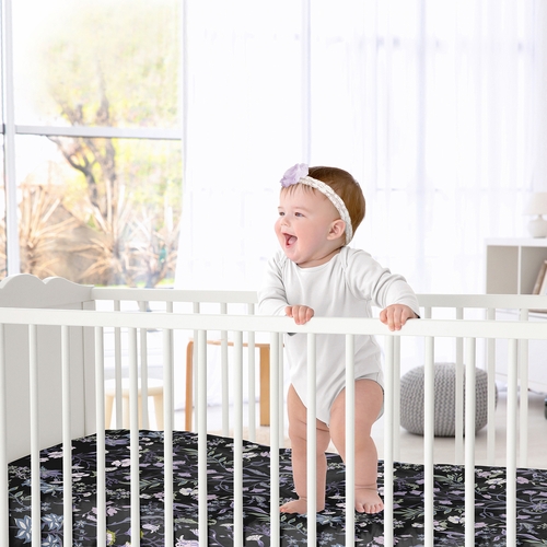 Boho Floral Wildflower Black and Purple Collection Crib Sheet - alt image 1