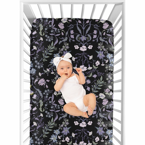 Boho Floral Wildflower Black and Purple Collection Crib Sheet - alt image 3