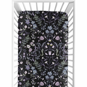 Boho Floral Wildflower Black and Purple Collection Crib Sheet