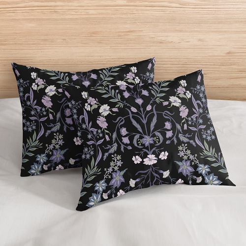 Boho Floral Wildflower Black and Purple Collection King Duvet Cover Bedding Set - alt image 2