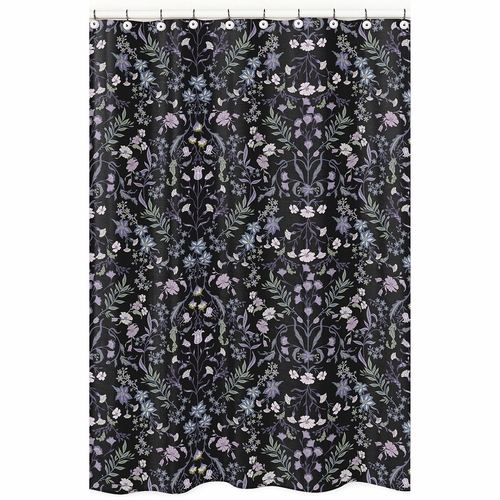 Boho Floral Wildflower Black and Purple Collection Shower Curtain