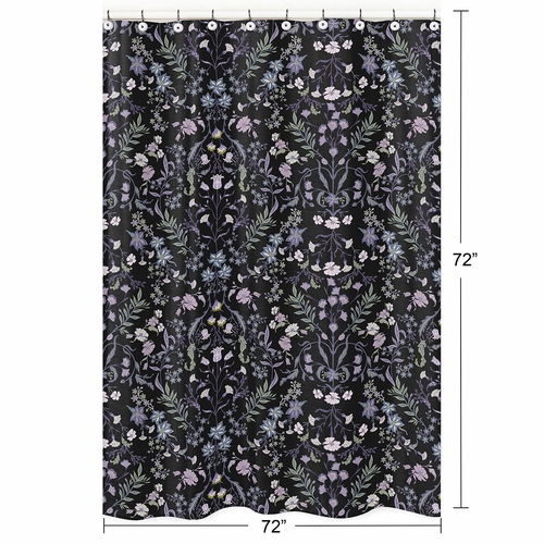 Boho Floral Wildflower Black and Purple Collection Shower Curtain - alt image 4