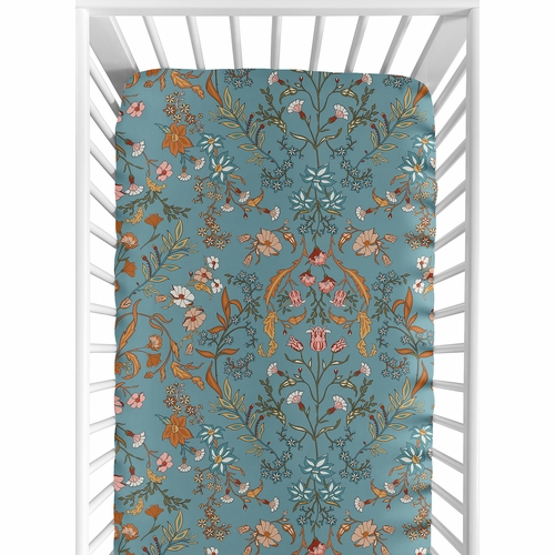 Boho Floral Wildflower Blue and Orange Collection 2 Pack Crib Sheets - alt image 1