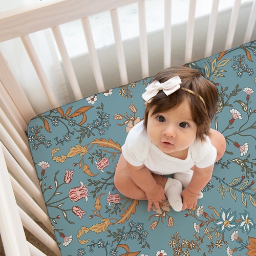 Boho Floral Wildflower Blue and Orange Collection 2 Pack Crib Sheets - alt image 4