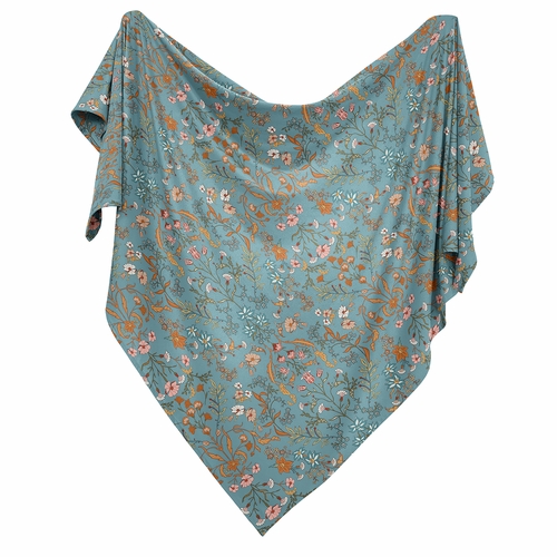 Boho Floral Wildflower Blue and Orange Collection Baby Swaddle Blanket - alt image 1