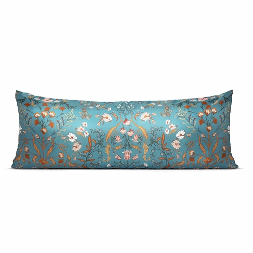 Boho Floral Wildflower Blue and Orange Collection Satin Body Pillow Cover Case