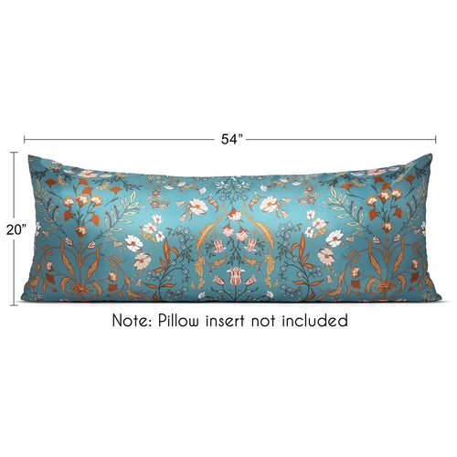 Boho Floral Wildflower Blue and Orange Collection Satin Body Pillow Cover Case - alt image 5