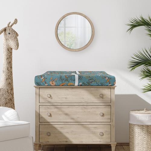 Boho Floral Wildflower Blue and Orange Collection Changing Pad Cover Sheet - alt image 1