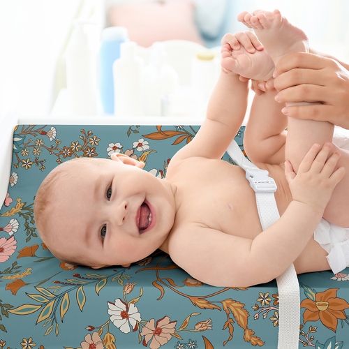 Boho Floral Wildflower Blue and Orange Collection Changing Pad Cover Sheet - alt image 2