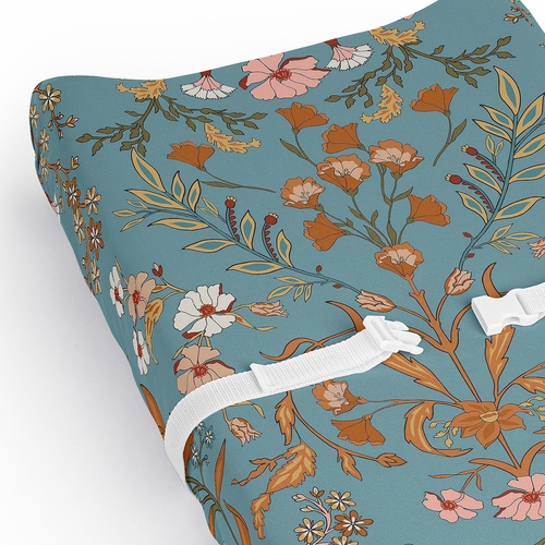 Boho Floral Wildflower Blue and Orange Collection Changing Pad Cover Sheet - alt image 3