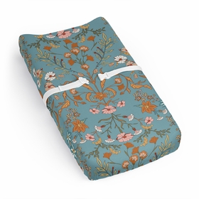 Boho Floral Wildflower Blue and Orange Collection Changing Pad Cover Sheet