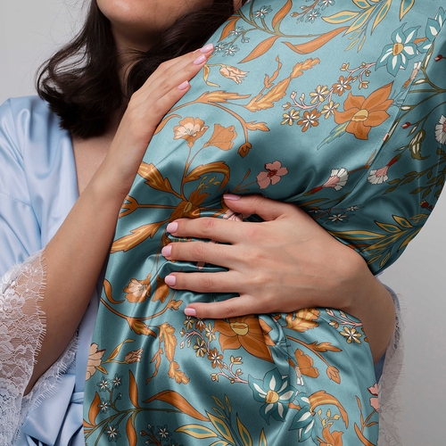 Boho Floral Wildflower Blue and Orange Collection Decorative Satin Pillowcases - 2 Pack Set - alt image 1