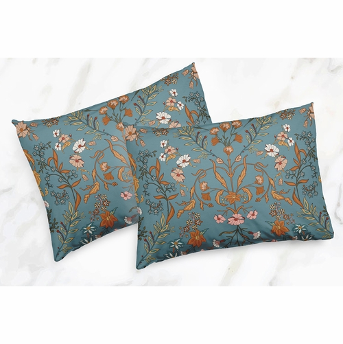 Boho Floral Wildflower Blue and Orange Collection King Duvet Cover Bedding Set - alt image 2