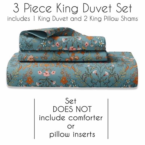 Boho Floral Wildflower Blue and Orange Collection King Duvet Cover Bedding Set - alt image 3