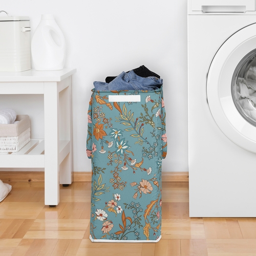 Boho Floral Wildflower Blue and Orange Collection Laundry Hamper with Handles - alt image 2
