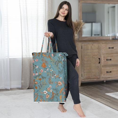 Boho Floral Wildflower Blue and Orange Collection Laundry Hamper with Handles - alt image 3