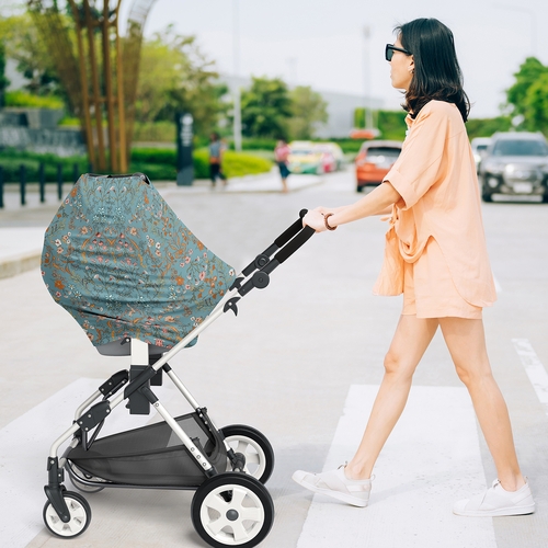 Boho Floral Wildflower Blue and Orange Collection Multi Use Baby Car Seat and Nursing Cover - alt image 2