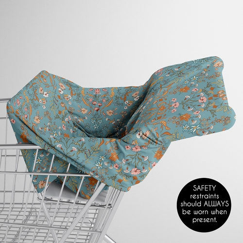 Boho Floral Wildflower Blue and Orange Collection Multi Use Baby Car Seat and Nursing Cover - alt image 3