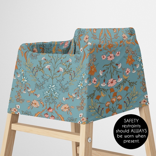 Boho Floral Wildflower Blue and Orange Collection Multi Use Baby Car Seat and Nursing Cover - alt image 4
