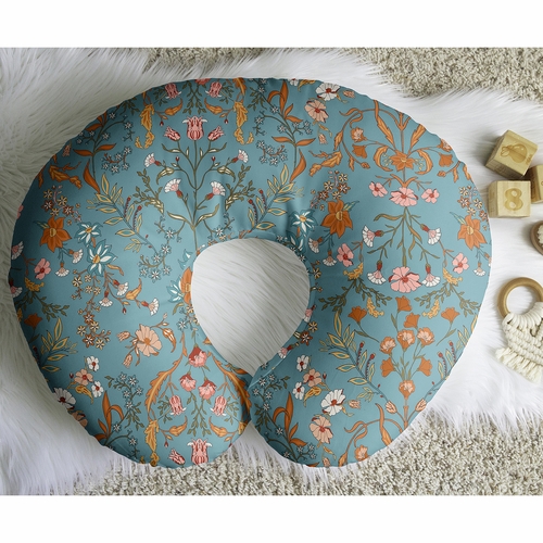 Boho Floral Wildflower Blue and Orange Collection Nursing Breastfeeding Pillow Cover - alt image 4