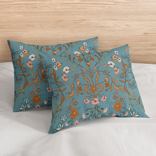 Boho Floral Wildflower Blue and Orange Collection Queen Duvet Cover Bedding Set - alt image 2