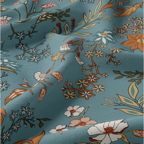 Boho Floral Wildflower Blue and Orange Collection Queen Duvet Cover Bedding Set - alt image 4
