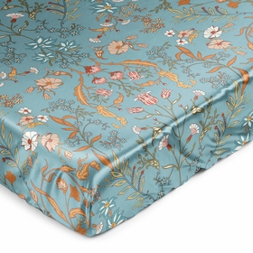 Boho Floral Wildflower Blue and Orange Collection Satin Fitted Crib Sheet