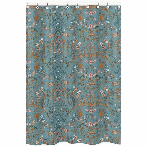 Boho Floral Wildflower Blue and Orange Collection Shower Curtain