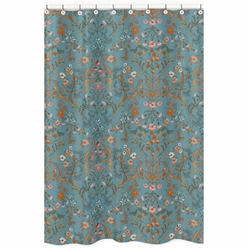 Boho Floral Wildflower Blue and Orange Collection Shower Curtain