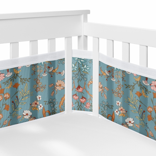 Boho Floral Wildflower Blue and Orange Collection Sweet Jojo Designs + BreathableBaby Breathable Mesh Crib Liner