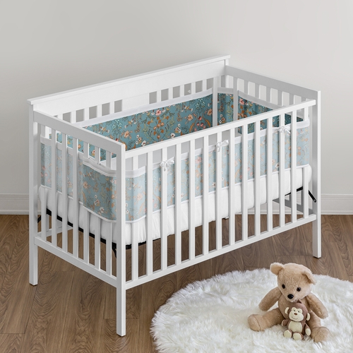 Boho Floral Wildflower Blue and Orange Collection Sweet Jojo Designs + BreathableBaby Breathable Mesh Crib Liner - alt image 1