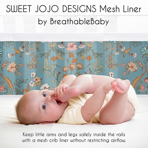Boho Floral Wildflower Blue and Orange Collection Sweet Jojo Designs + BreathableBaby Breathable Mesh Crib Liner - alt image 2