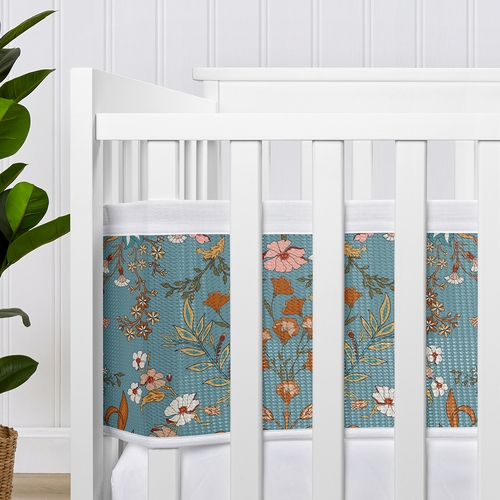 Boho Floral Wildflower Blue and Orange Collection Sweet Jojo Designs + BreathableBaby Breathable Mesh Crib Liner - alt image 3