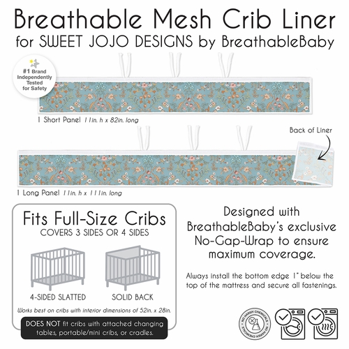 Boho Floral Wildflower Blue and Orange Collection Sweet Jojo Designs + BreathableBaby Breathable Mesh Crib Liner - alt image 5