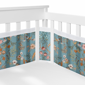 Boho Floral Wildflower Blue and Orange Collection Sweet Jojo Designs + BreathableBaby Breathable Mesh Crib Liner Pad