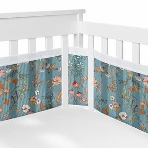 Boho Floral Wildflower Blue and Orange Collection Sweet Jojo Designs + BreathableBaby Breathable Mesh Crib Liner Pad