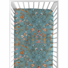 Boho Floral Wildflower Blue and Orange Crib Sheet