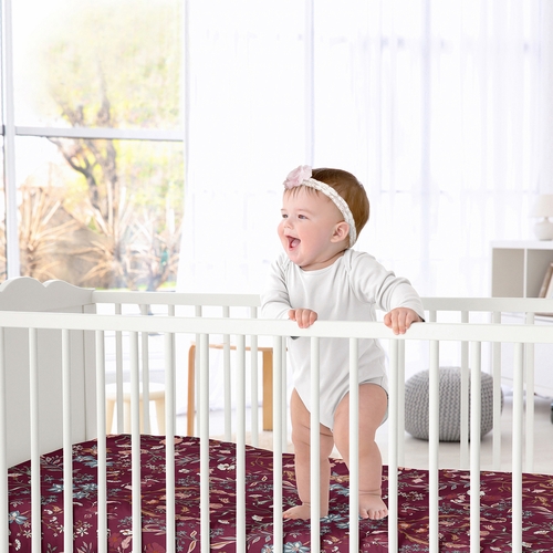 Boho Floral Wildflower Burgundy Red and Orange Collection Crib Sheet - alt image 1