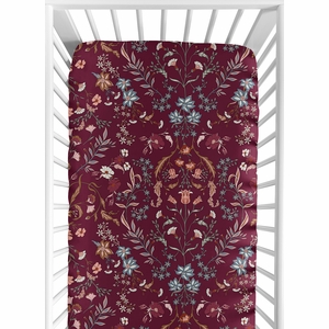 Boho Floral Wildflower Burgundy Red and Orange Collection Crib Sheet
