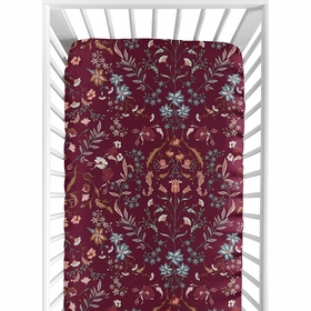 Boho Floral Wildflower Burgundy Red and Orange Collection Crib Sheet