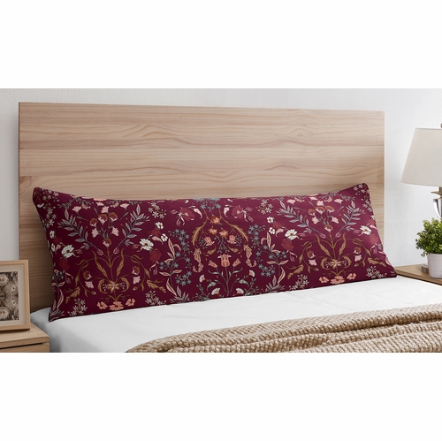 Boho Floral Wildflower Burgundy Red and Orange Collection Full Length Body Pillow Cover - alt image 1