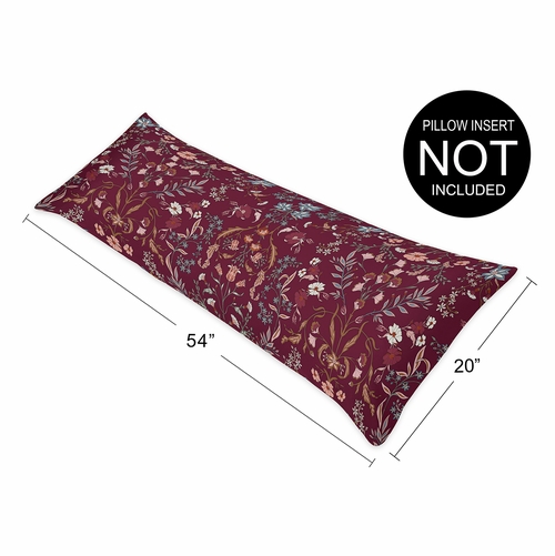 Boho Floral Wildflower Burgundy Red and Orange Collection Full Length Body Pillow Cover - alt image 5