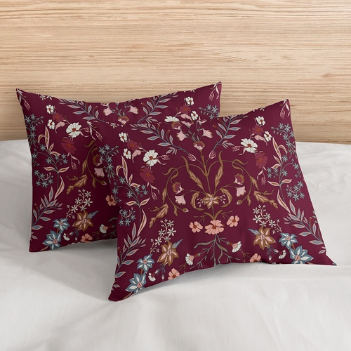 Boho Floral Wildflower Burgundy Red and Orange Collection Queen Duvet Cover Bedding Set - alt image 2
