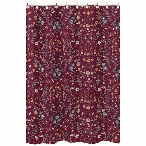Boho Floral Wildflower Burgundy Red and Orange Collection Shower Curtain
